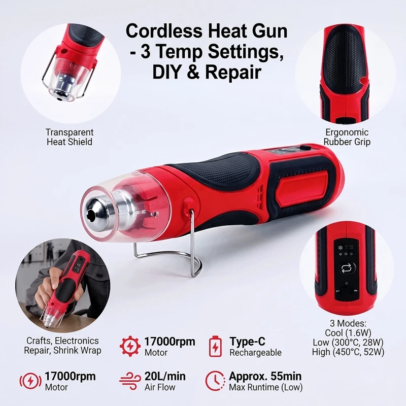 Heat Gun Small - Portable Cordless Mini Heat Gun Type-C